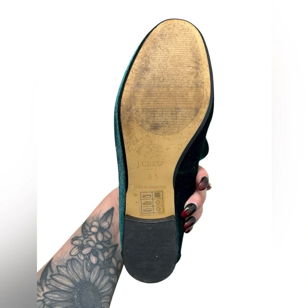 J Crew Marie Tassel Velvet Emerald Green Loafers Size 8 - Picture 8 of 8